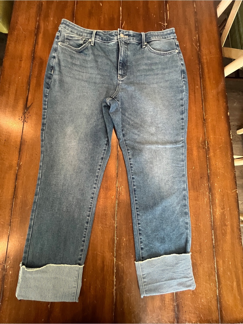 NYDJ Women's Boyfriend Jeans in Faded Blue with Cuffed Hem